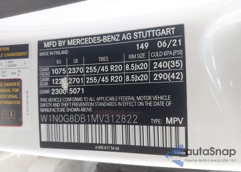 2021 Mercedes-Benz Glc 300 Suv из США, поврежденный, VIN W1N0G8DB1MV312822